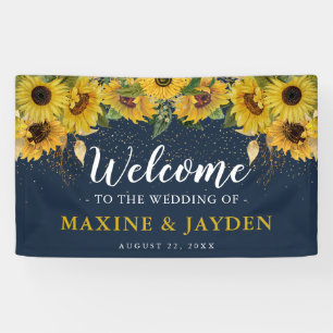 Welcome Rustic Sunflower, Navy & Gold Wedding Banner