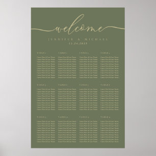 Welcome Sage Gold Table Numbers Poster