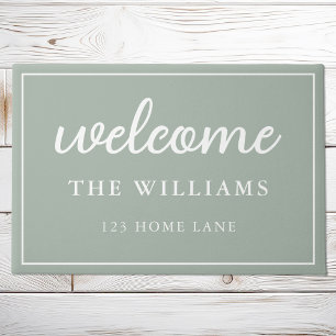 Welcome Sage Green Family Name Personalised Doormat