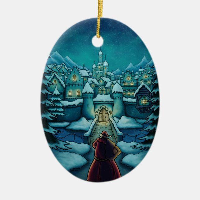 welcome santa holiday ceramic tree decoration (Front)