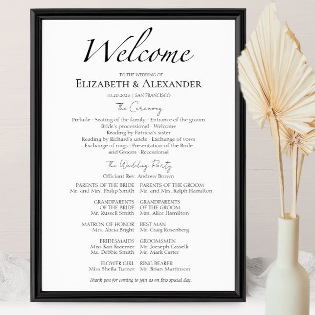 Welcome Script Black & White Ceremony Program Sign (Creator Uploaded)