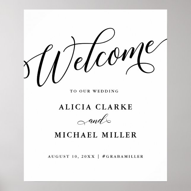 Welcome Script Flourish Minimalist Wedding Poster (Front)