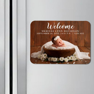  Welcome Script Girl Photo Birth Announcement Magnet