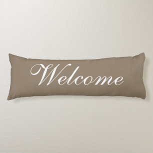 Welcome Script Modern Beige Brown White Decorative Body Cushion