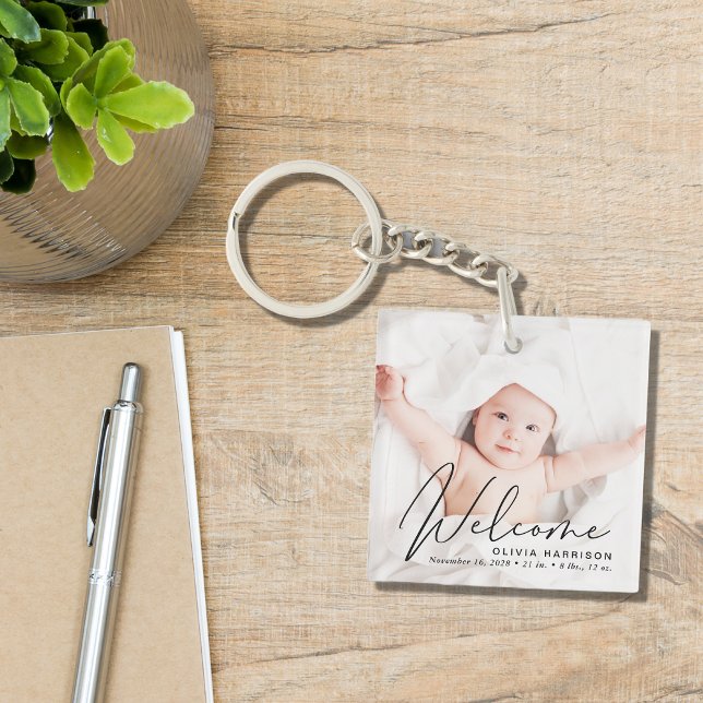 Welcome Script Photo Birth Announcement Key Ring (Creator Uploaded)