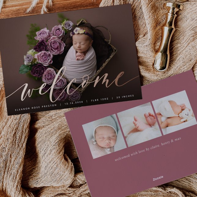 Welcome Script | Rose Gold Foil Birth Announcement (Creator Uploaded)