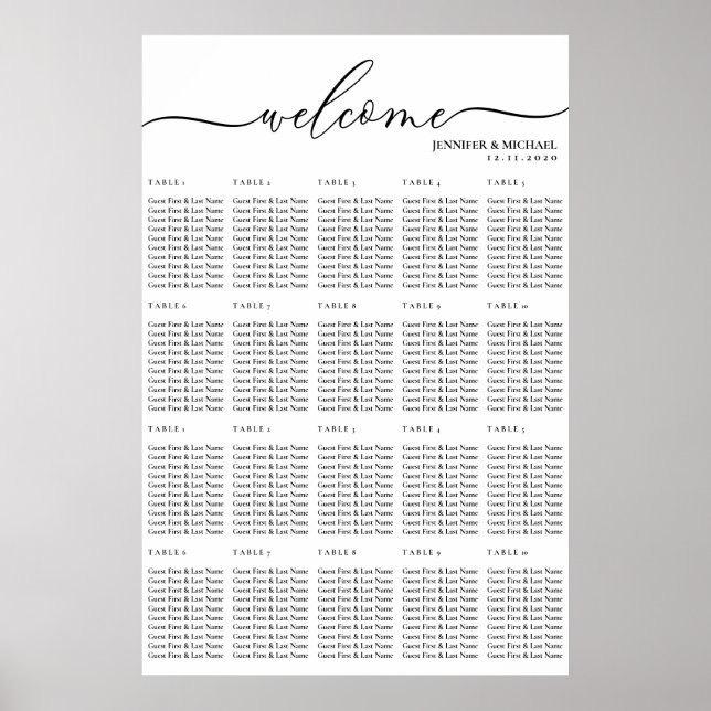 Welcome seating chart 20 twenty table number (Front)