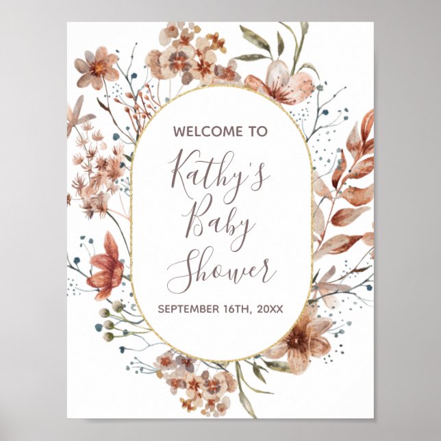 Welcome Sign Autumn Wildflowers Watercolor (Front)