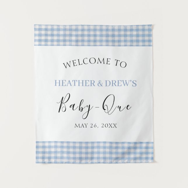 Welcome sign Baby Q Baby Shower Barbecue Boy Blue Tapestry (Front)