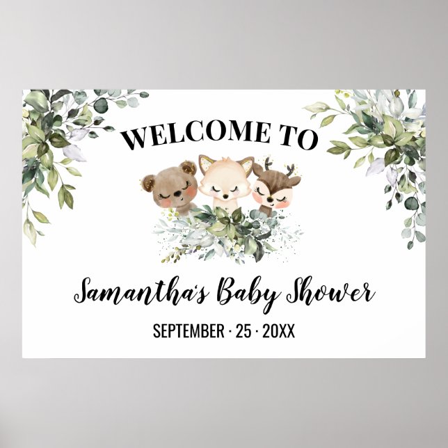 Welcome Sign Baby Shower Forest Animals Poster (Front)