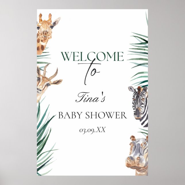 Welcome Sign Baby Shower Safari Animals Poster (Front)
