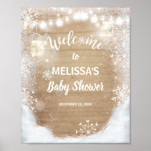 Welcome Sign baby shower Winter Snowflakes Wood
