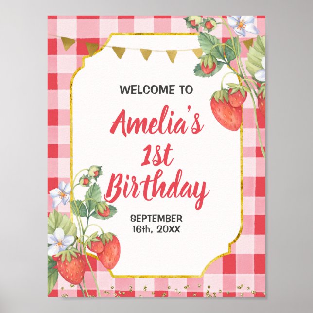Welcome SIgn Berry Sweet Strawberry 1st Birthday (Front)