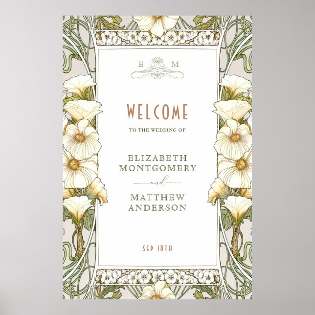 Welcome Sign Calla Lily Vintage Art Nouveau Mucha (Front)