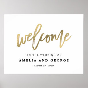 Welcome Sign Choose Your Size Brushed Faux Gold