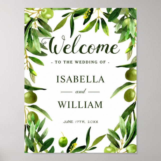 Welcome Sign | Elegant Olive Leaf Boho Garden (Front)