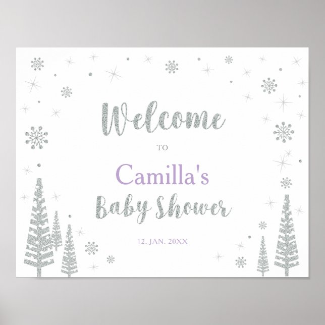 Welcome Sign for Winter Baby Shower, Girl, Pink (Front)
