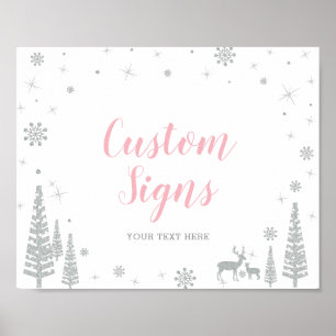 Welcome Sign for Winter Baby Shower, Girl, Pink