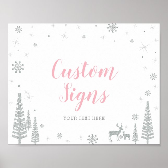 Welcome Sign for Winter Baby Shower, Girl, Pink (Front)