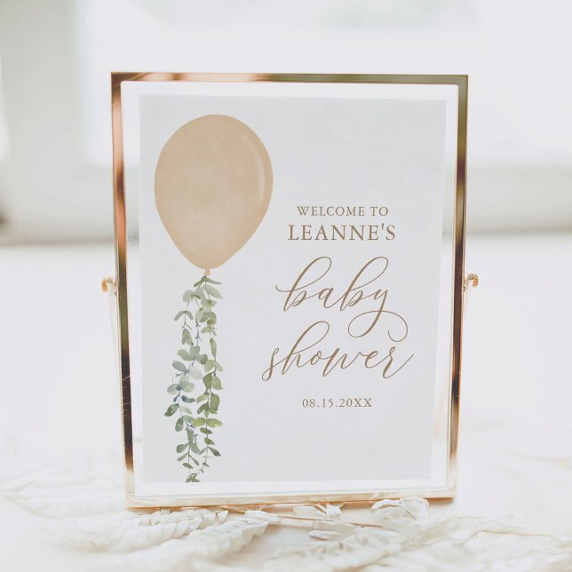 Welcome Sign Gold Balloon Eucalyptus Baby Shower (Creator Uploaded)