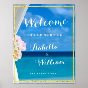 Welcome Sign Gold Ocean Beach Summer Wedding