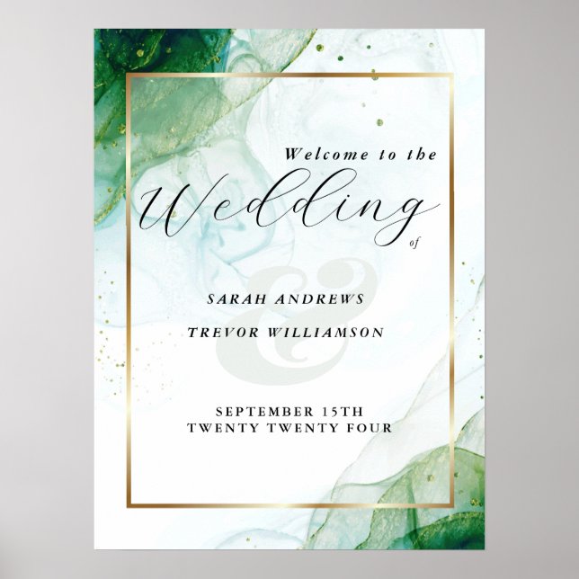 Welcome Sign Kelly Green Alcohol Ink (Front)