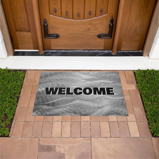 Welcome Sign On Brushed Metal Abstract Doormat (Outdoor)