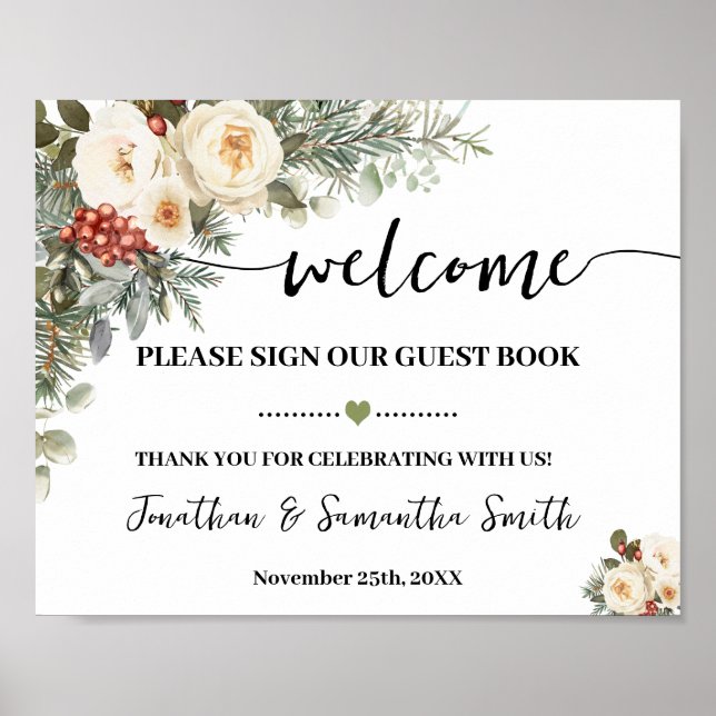Welcome Sign Our Guest Book Winter Wedding (Front)