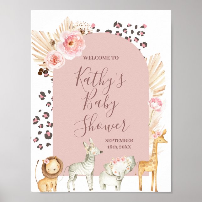 Welcome Sign Safari Animals Boho Pampas Grass (Front)