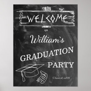 Welcome Sign Simple Rustic BlackWhite Graduation