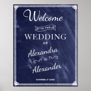 Welcome Sign Simple Rustic Blue Board Wedding