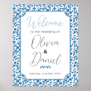 Welcome Sign Wedding Chintz Blue Floral Ditsy