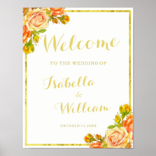 Welcome Sign White gold rose wedding
