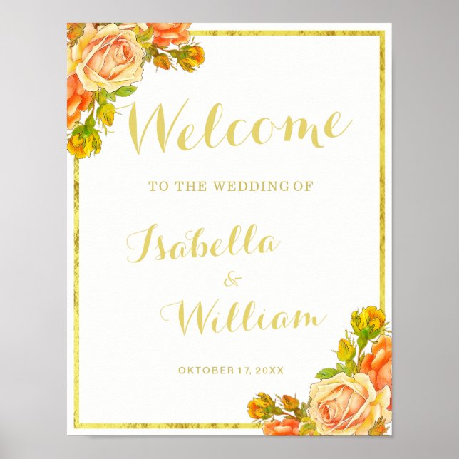 Welcome Sign | White gold rose wedding (Front)