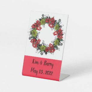 Welcome Signage Wreath Flowers Floral Art Pedestal Sign