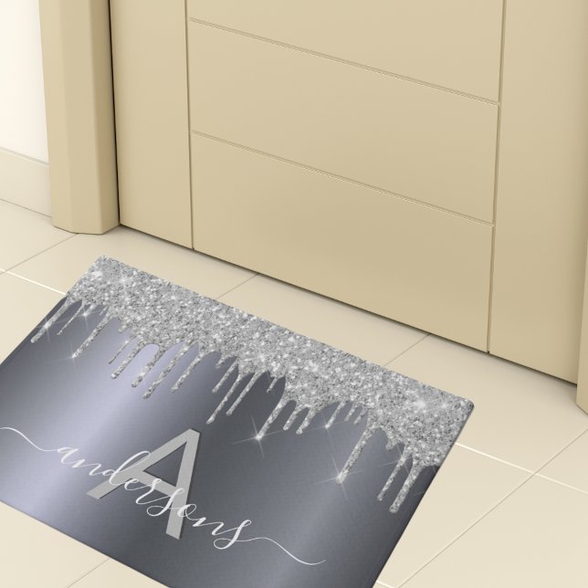 Welcome silver glitter drips family monogram doormat (Creator Uploaded)