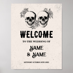 Welcome Skull Rustic Halloween Sign Wedding Roses