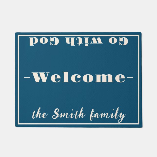 "Welcome, Smith Family - Go with God" Custom Doormat (Front)