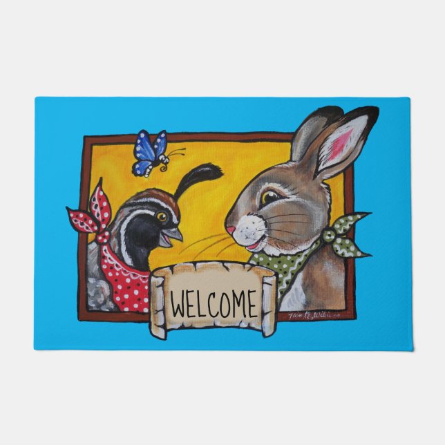 Welcome Southwest Rabbit Quail Animal Wildlife Fun Doormat (Front)