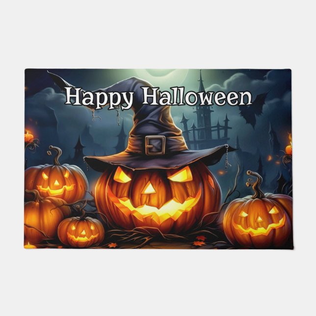 Welcome - Spooky Glowing Nefarious Pumpkins Doormat (Front)