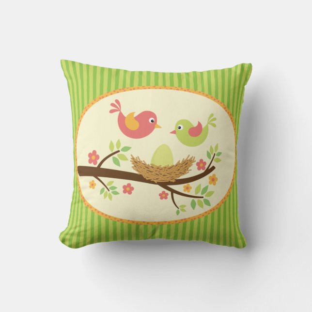 Welcome Spring Baby Birdies Pillow (Front)