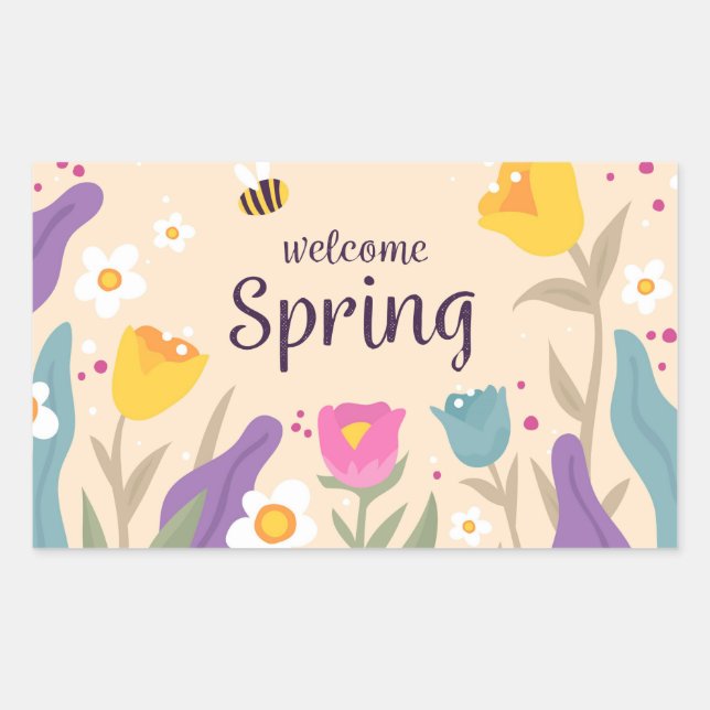 Welcome Spring Floral Rectangular Sticker (Front)