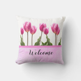 Welcome Spring Pink Tulip  Cushion
