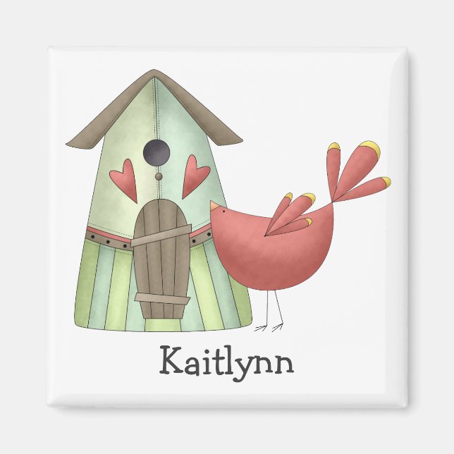 Welcome Spring · Red Bird & Birdhouse Magnet (Front)