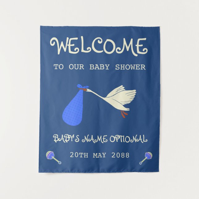 Welcome  Stork  Baby Boy Blue And Cream Tapestry (Front)