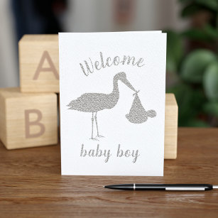 Welcome Stork Delivery Boy Baby Congratulations Foil Card