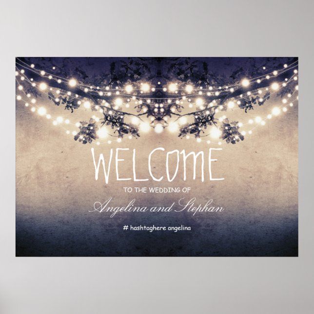 Welcome string lights poster with tree branches (Front)