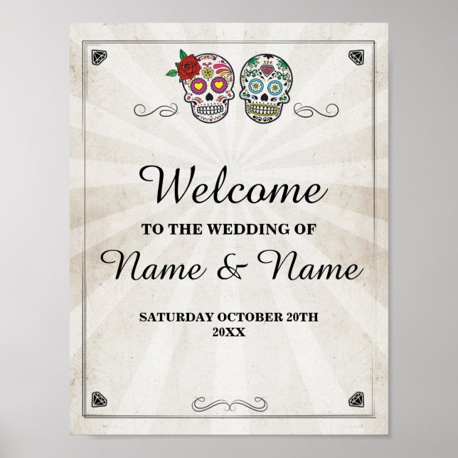 Welcome Sugar Skulls Halloween Sign Wedding (Front)