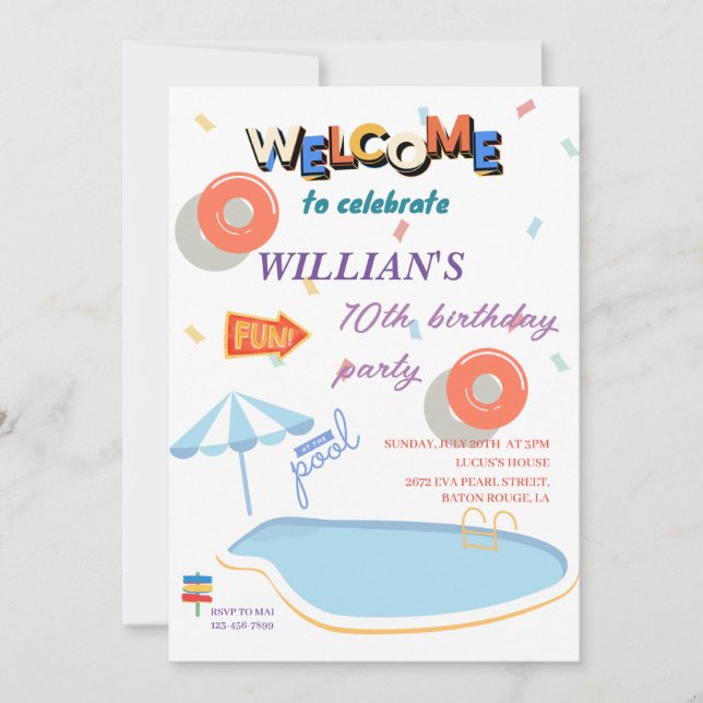 Welcome Summer Birthday Pool Party  Invitation (Front)