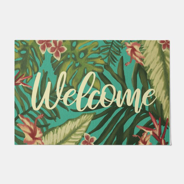  Welcome Summer Plants Mat, Tropical Vibes Doormat (Front)